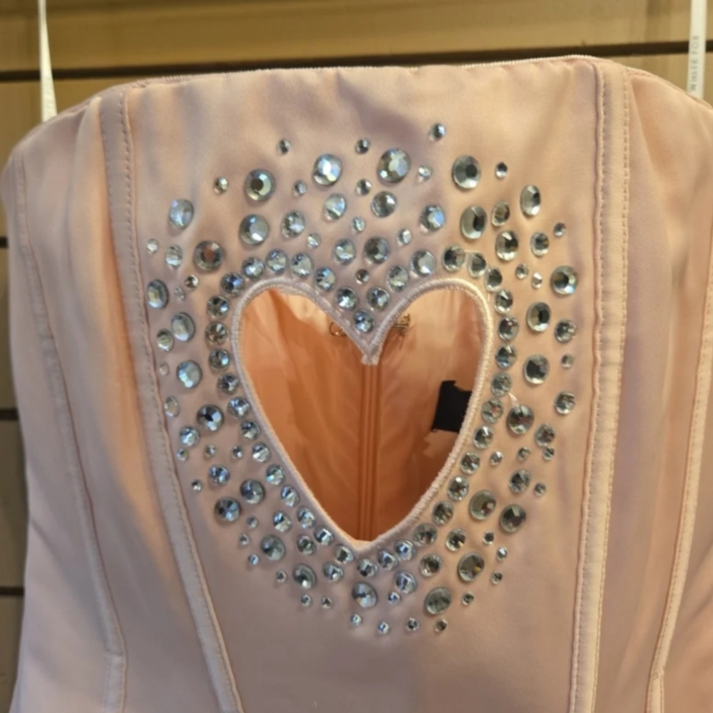 White Fox I Love You Embellished Strapless Mini Dress Baby Pink Size XS - Picture 6 of 10
